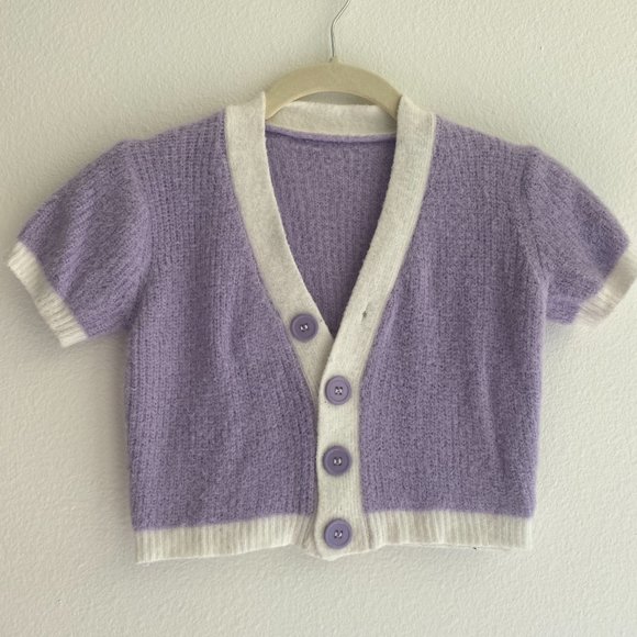 NWOT Cider Fuzzy Cropped Cardigan Sweater Purple XS/S - Picture 2 of 2